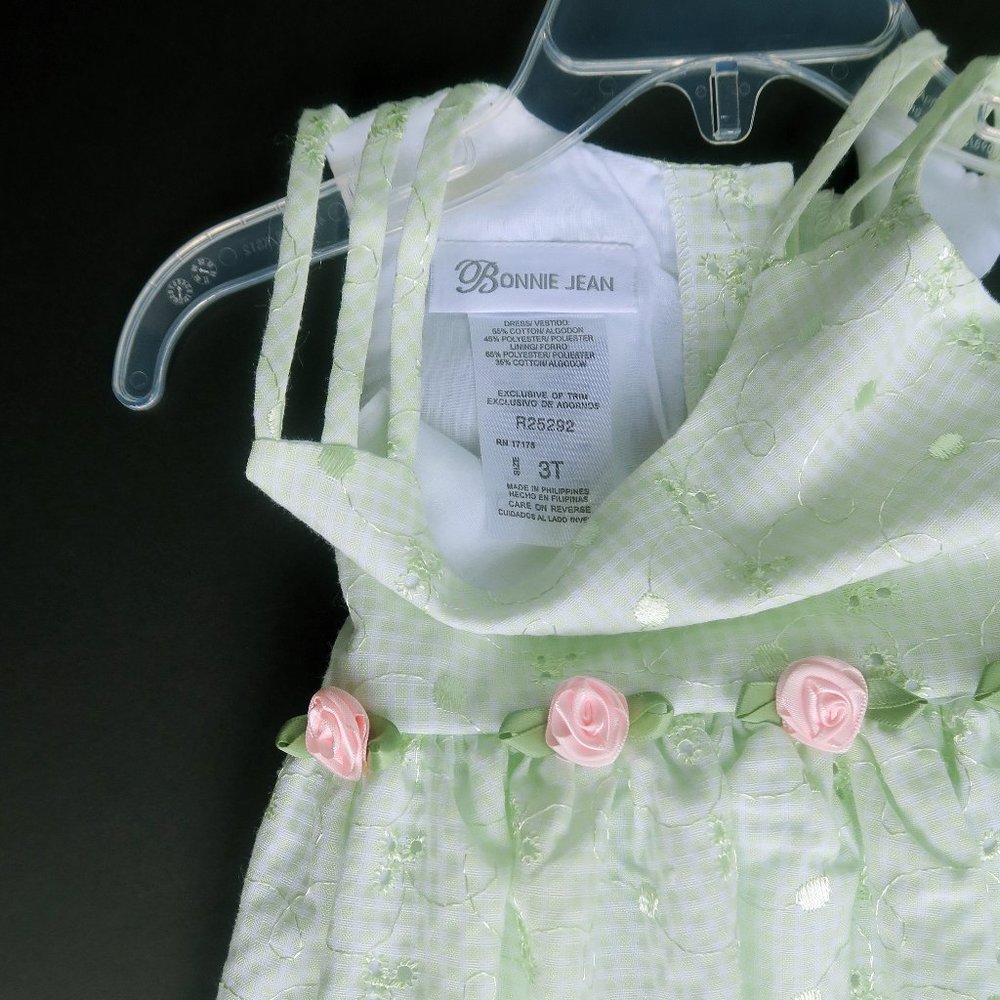 Bonnie Jean girls dress 3T sleeveless light green fabric with floral embroidery - Picture 6 of 6